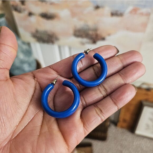 Vintage Matte Blue Simple Hoop Fashion Earrings. - Picture 6 of 15